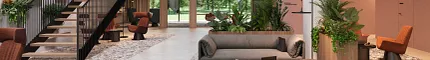 Contemporary Lobby Design with Modern Furniture and Greenery Preserve Tile