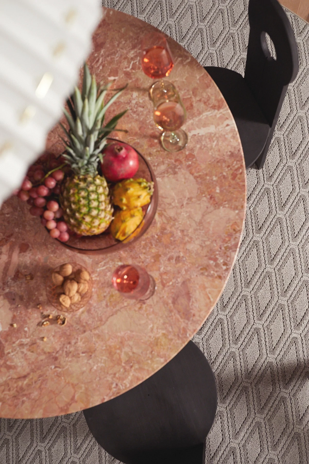 Elegant gray broadloom carpet flooring in a dining area with a patterned design