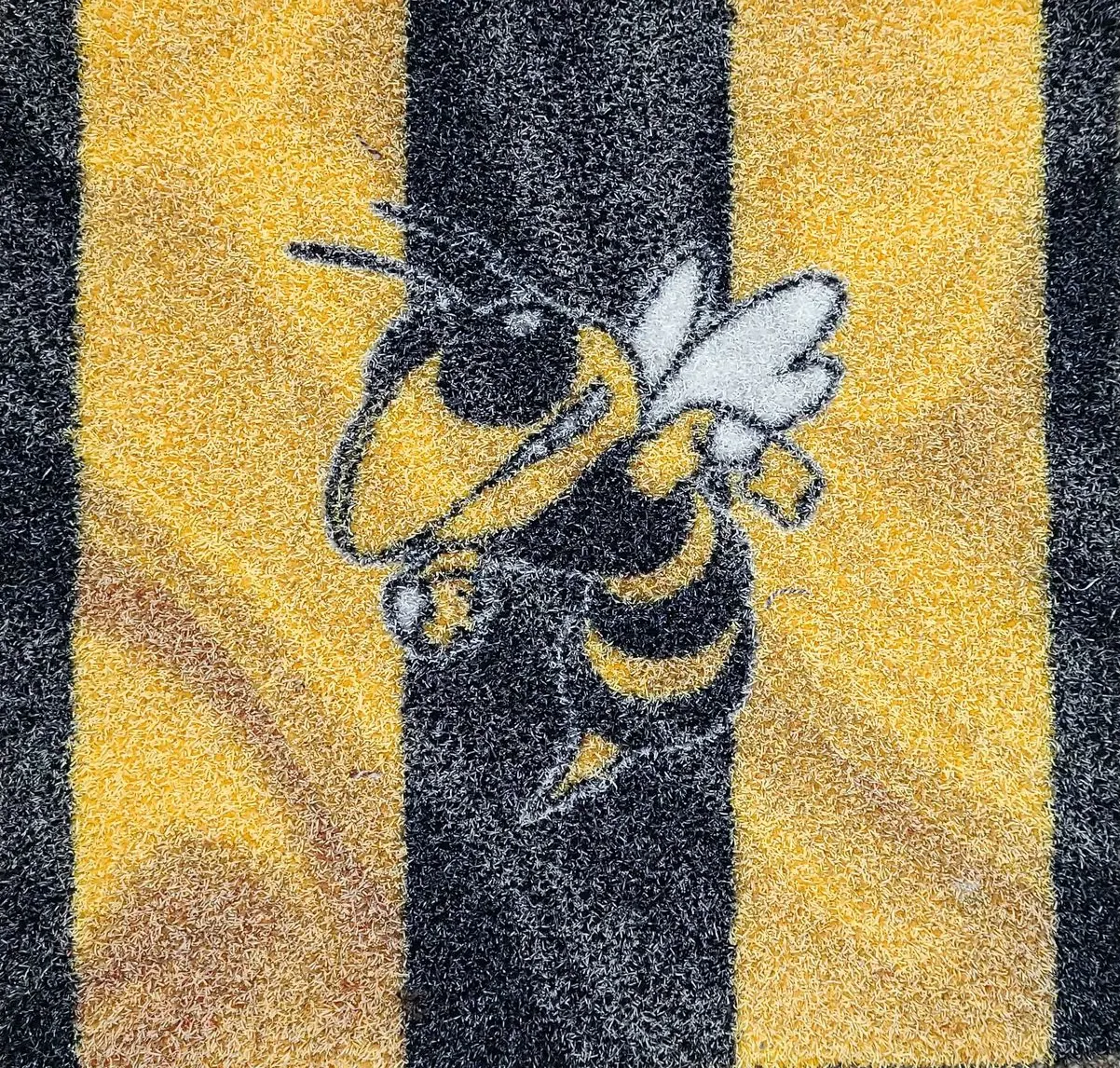 Yellow and black striped carpet with bee design