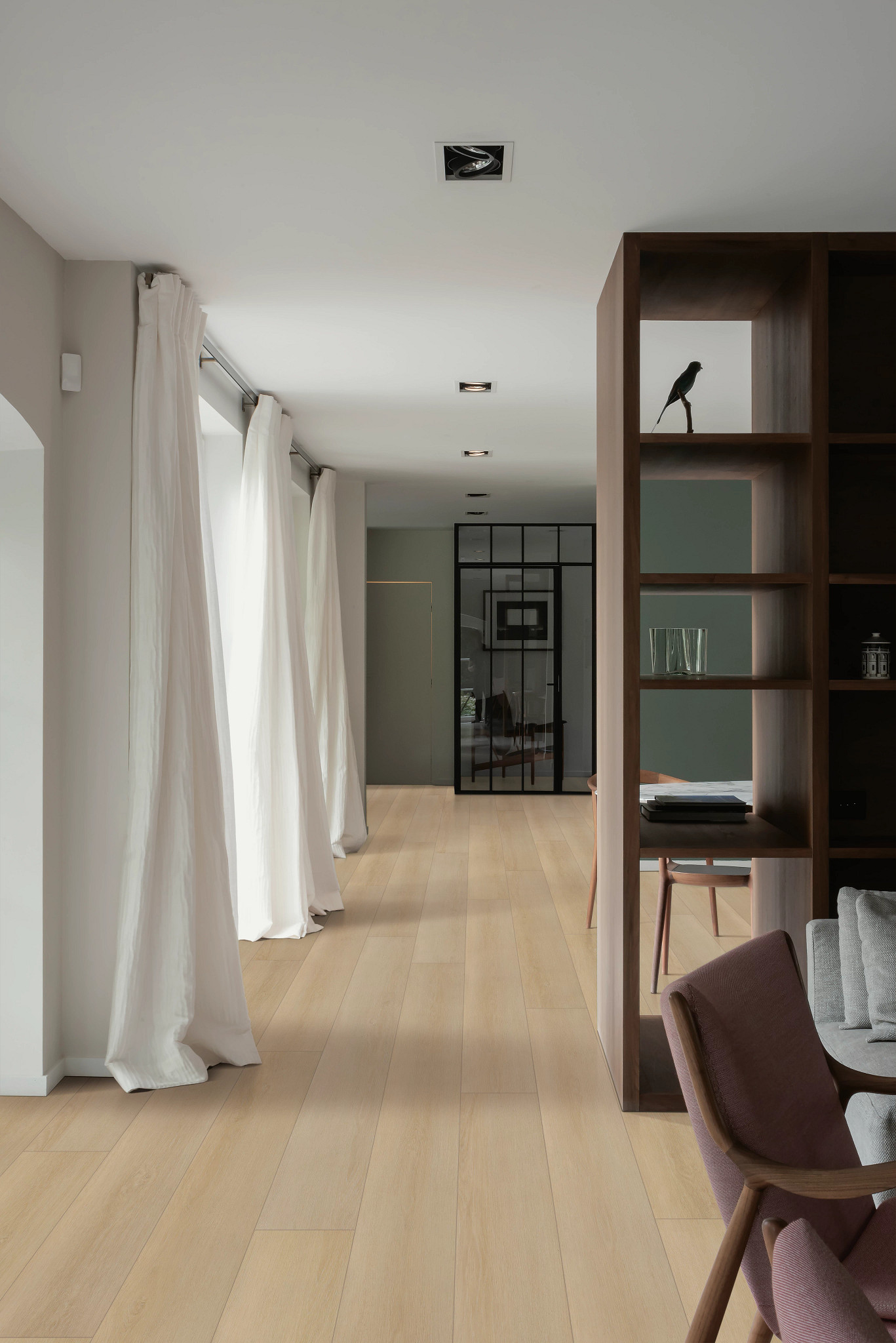 Antique Pearl Oak flooring, shown in a room