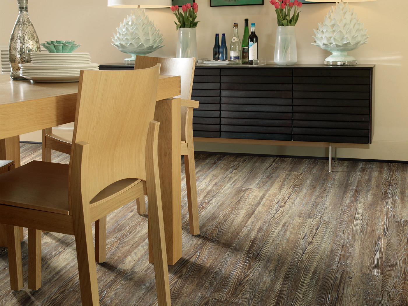 Tattered Barnbo flooring, shown in a room