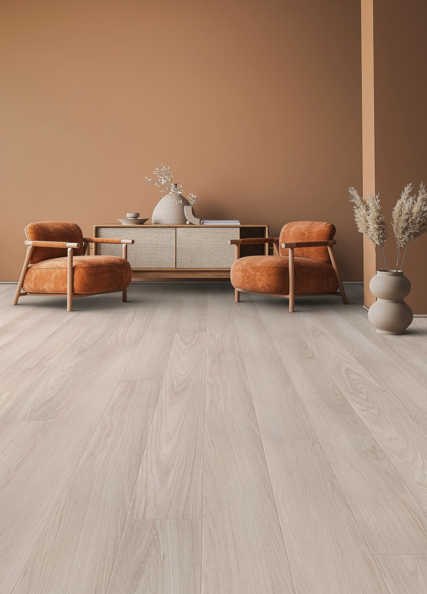 Harvest Haze Oak flooring, shown in a room