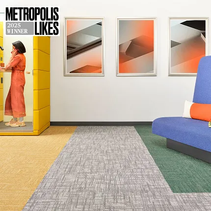 Vibrant carpet tile design for contemporary workspaces Modern office space with colorful carpet tiles in yellow, gray, and green