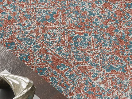 Abstract Patterned Carpet in Modern Living Room with Dark Wooden Coffee Table Adage in Hearten