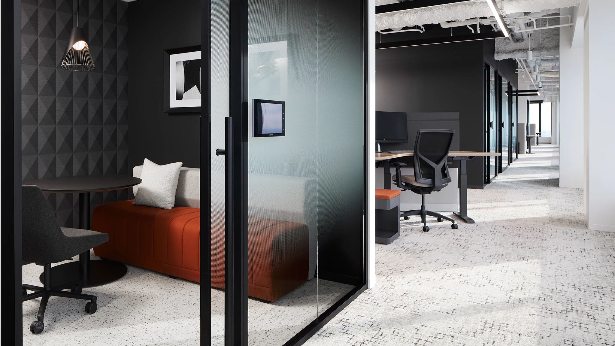 open office area with commercial carpet tile and lvt