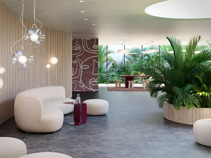 Modern Lobby with Heavy Commercial Luxury Vinyl Tile Flooring in Hospitality or Workplace Setting Eon in Obsidian