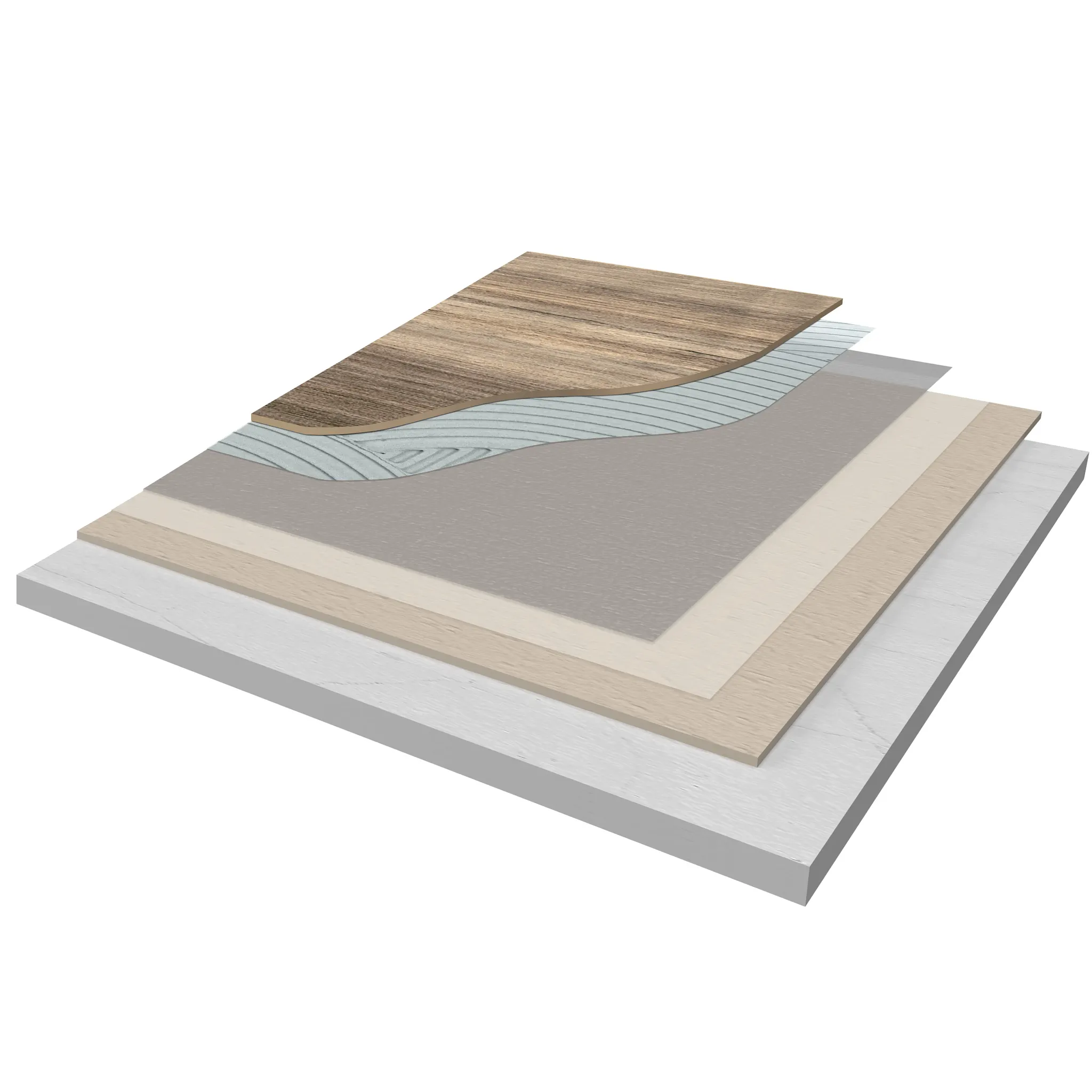 Cross-section of multi-layer flooring construction