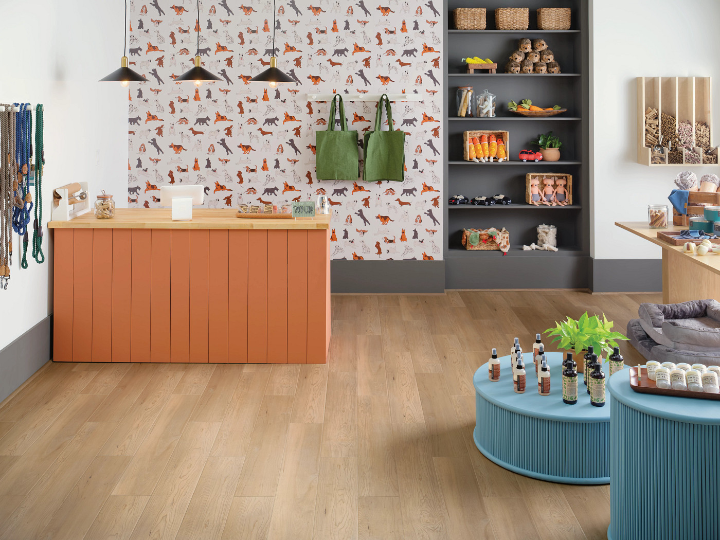 Douglas Maple flooring, shown in a room