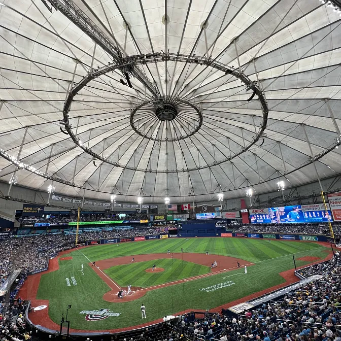 Artificial Turf Baseball Stadium Scene Indoor baseball stadium with artificial turf field and large crowd