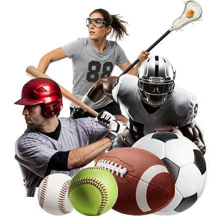 Sports athletes with equipment including baseball Group of athletes with various sports equipment including baseball