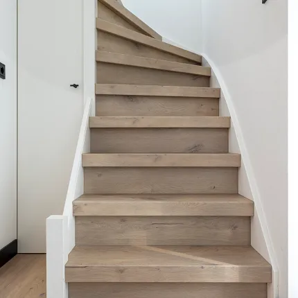 Light oak hardwood flooring on modern staircase