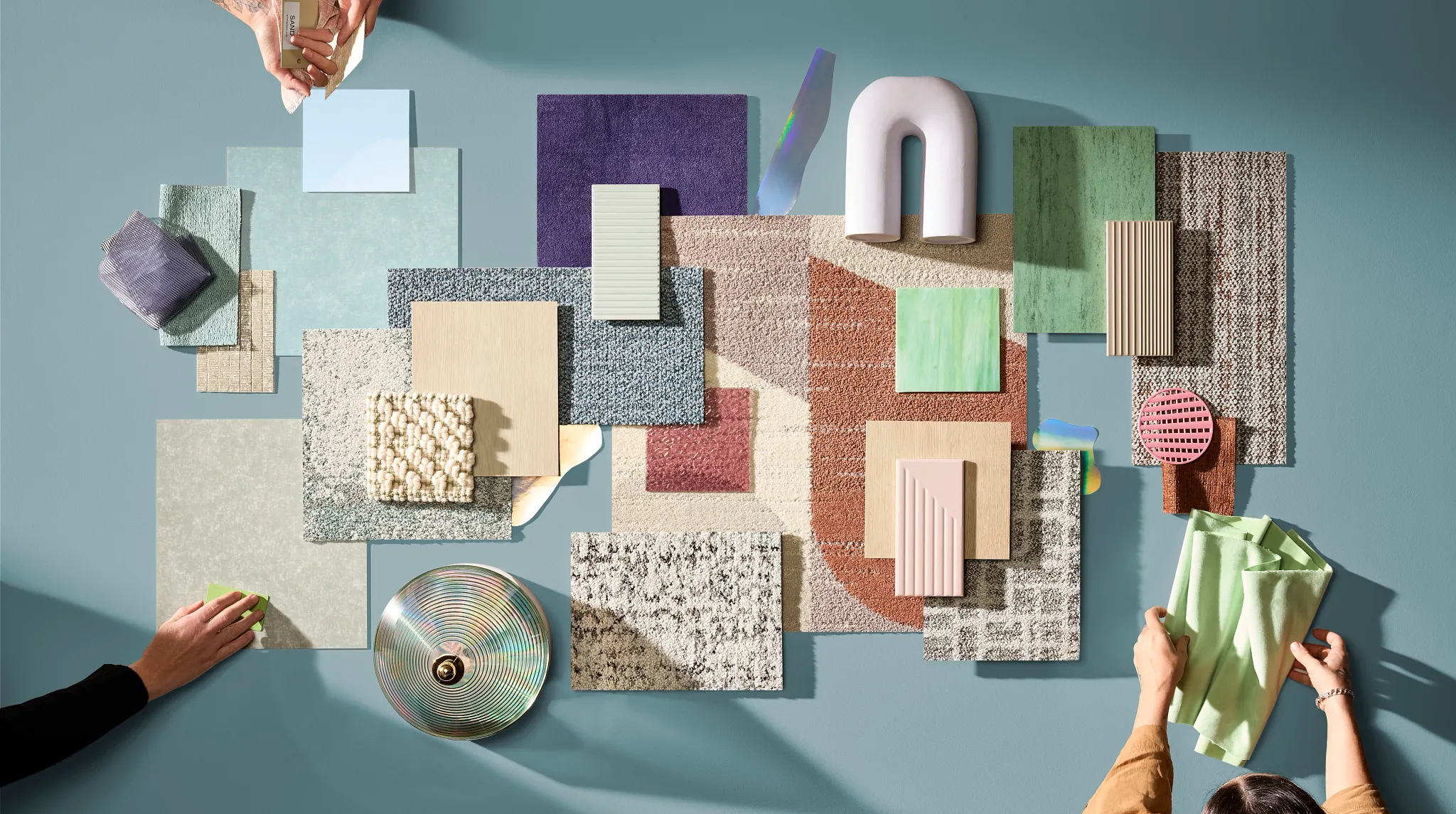 Color swatches for the Well-Being palette featuring tranquil blues, soft greens and warm neutrals.