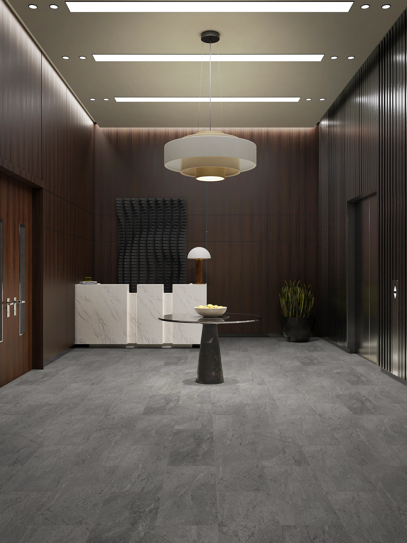 Charcoal Sopstn flooring, shown in a room