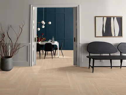 Elegant Dining Room with Light Hardwood Flooring Modern dining room with light hardwood flooring and contemporary decor
