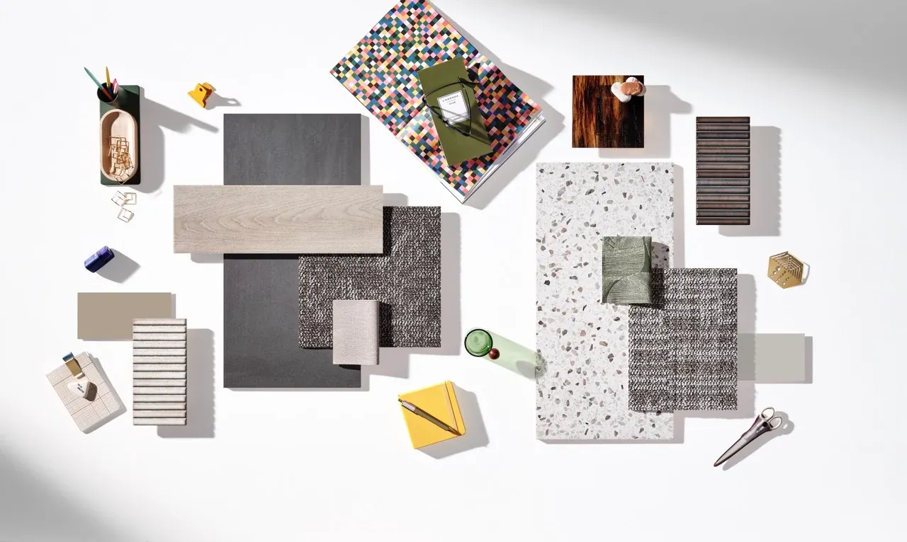 Porcelain design guide with assorted tile samples for K-12 and higher education