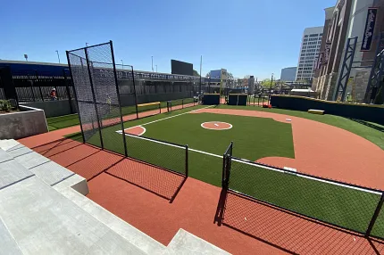 Durable artificial turf for sports fields Outdoor baseball field with artificial turf and red track