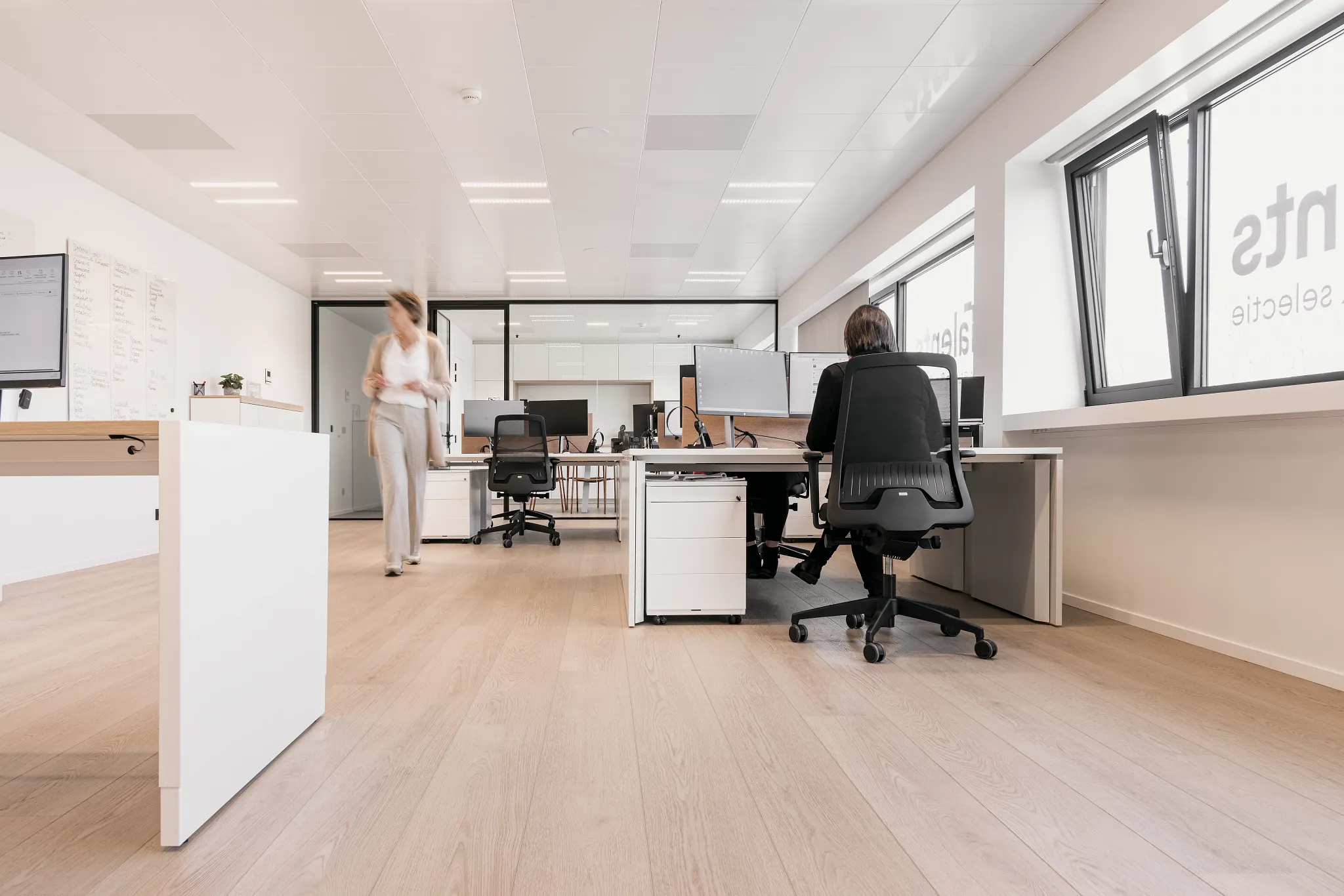 Modern office space with wood look vinyl flooring