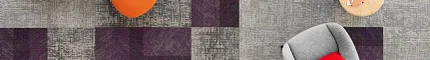 Contemporary Office Design with Colorful Seating and Patterned Carpet Tiles Daydreamer in Reveal + Reveal Purple + Thoughtful and Imagine in Reveal Purple Installed Random