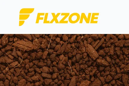 FLXZONE Brand Logo with Gravel Background FLXZONE logo with brown gravel background
