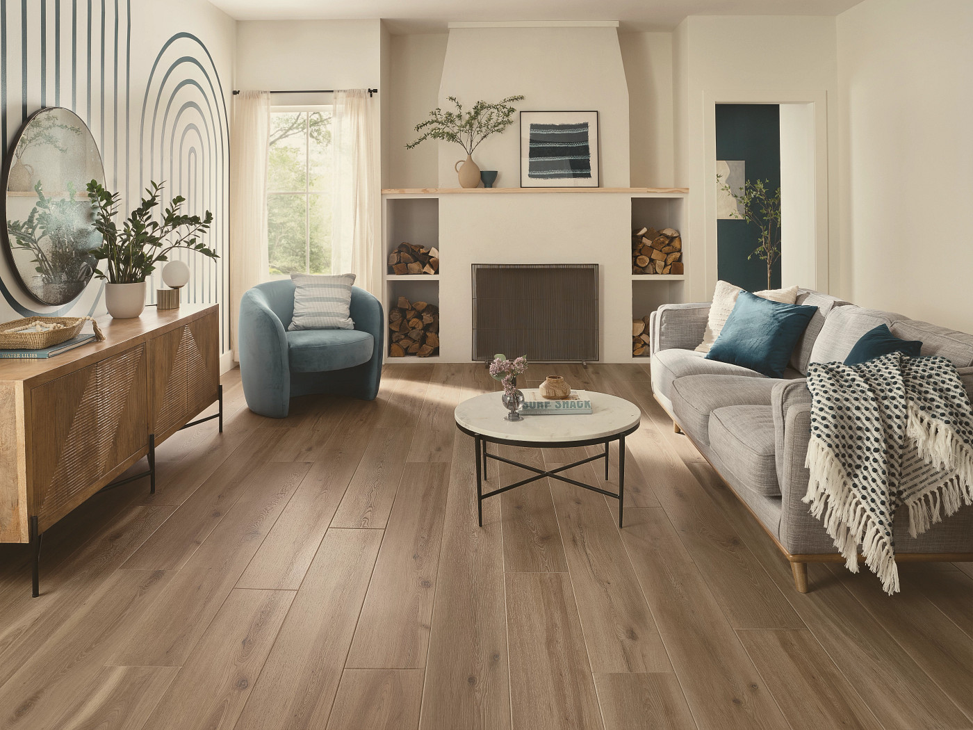 Parchment Oak flooring, shown in a room