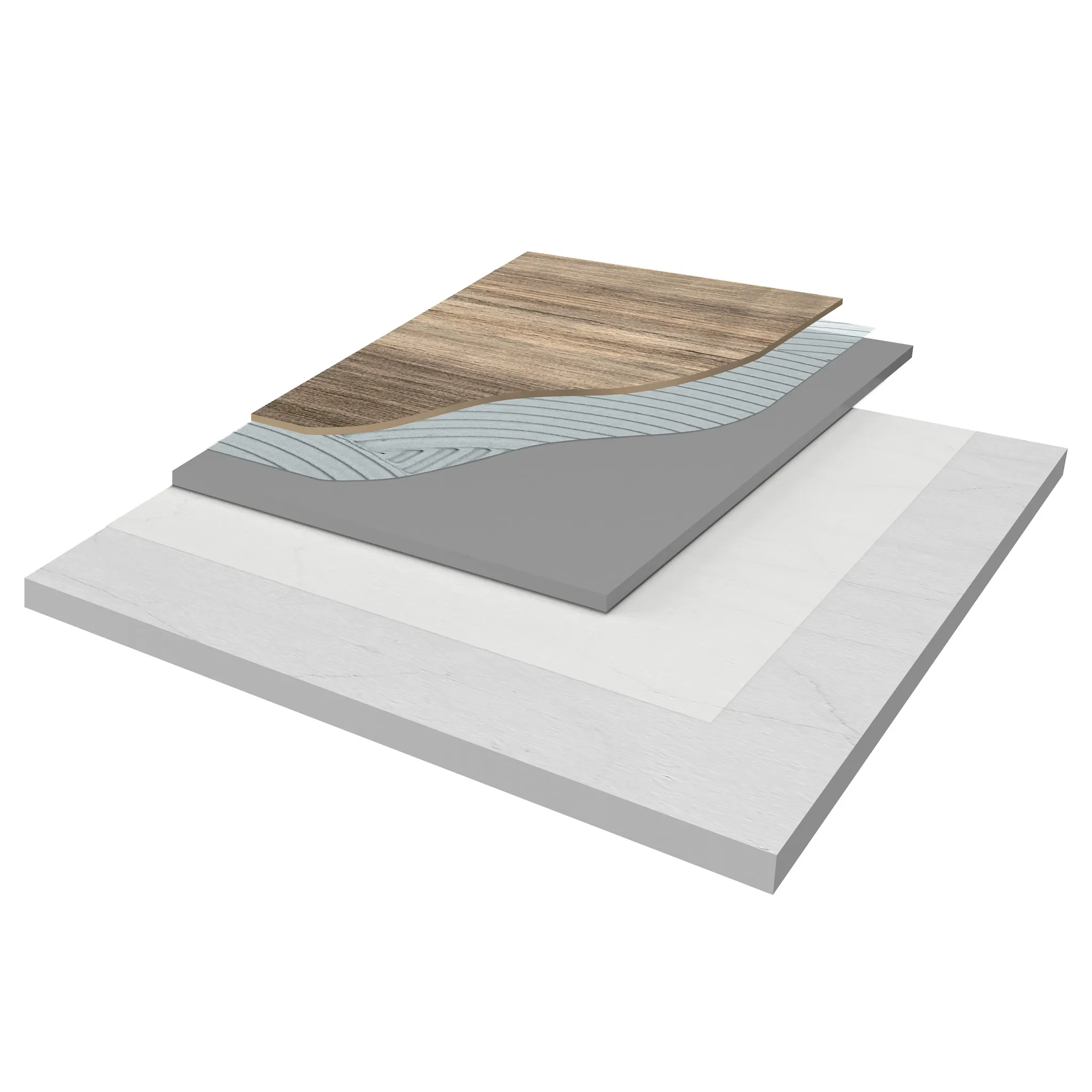 Cross-section of multi-layer flooring construction