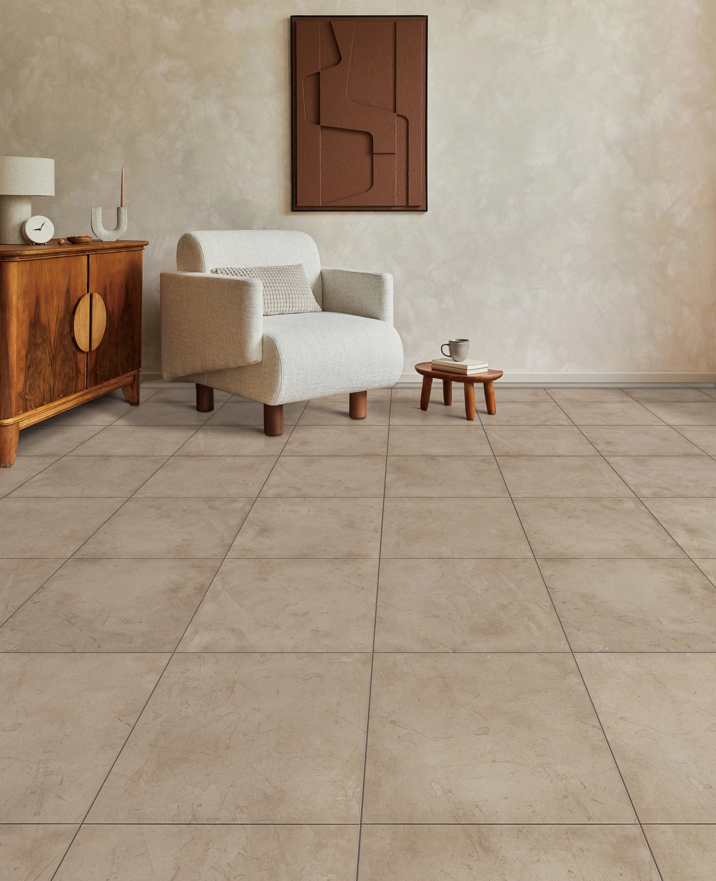 Raw Terra Cotta flooring, shown in a room