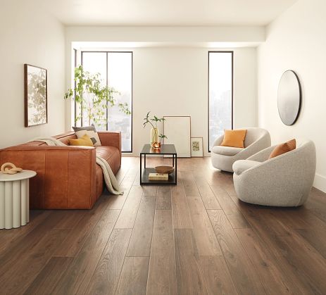 Modern living room with vinyl flooring