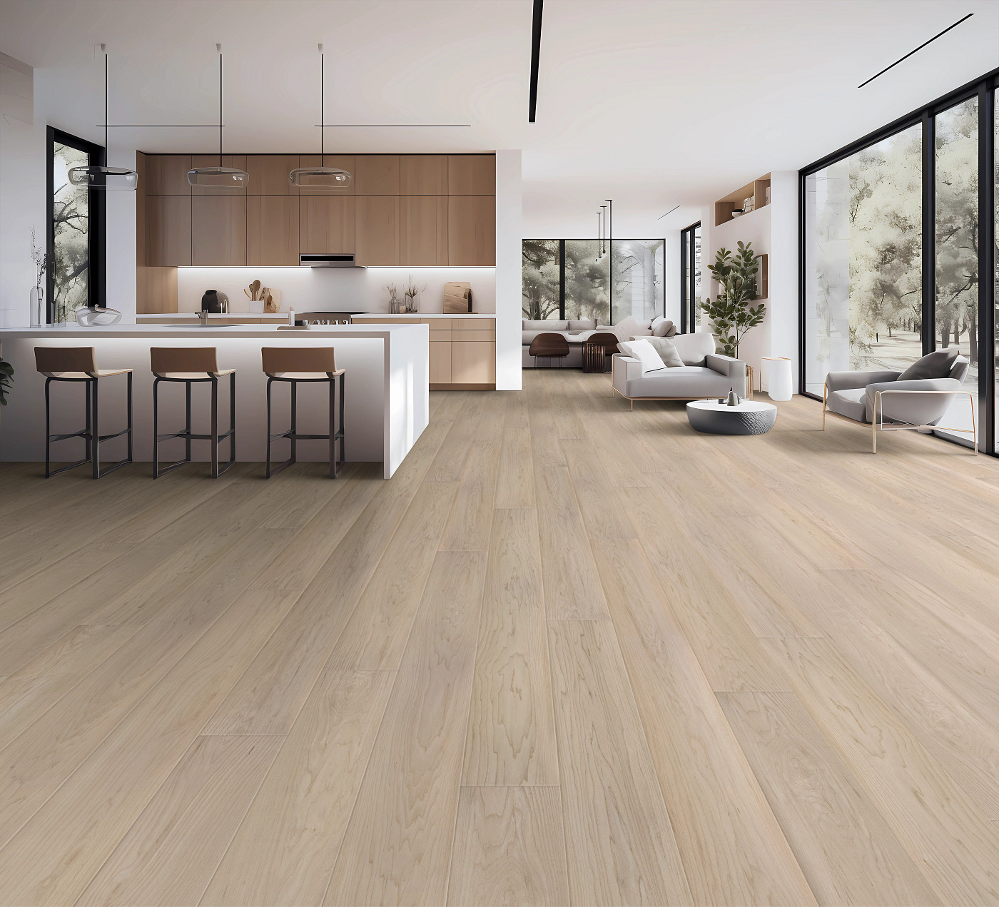Coastal Dune Maple flooring, shown in a room