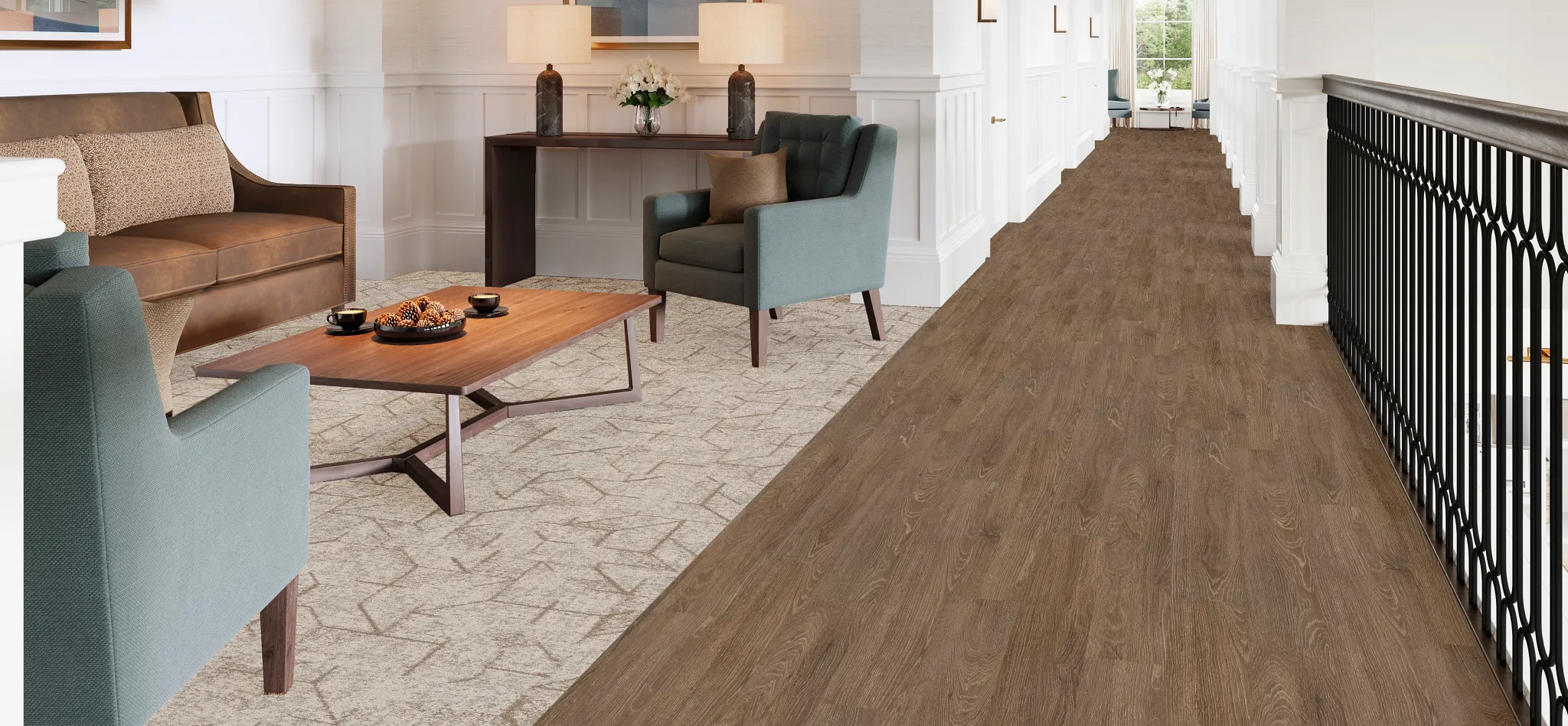 Heavy commercial luxury vinyl tile flooring in a senior living facility