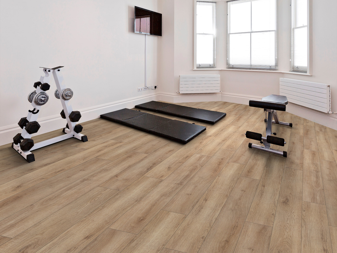 Sandy Brown flooring, shown in a room