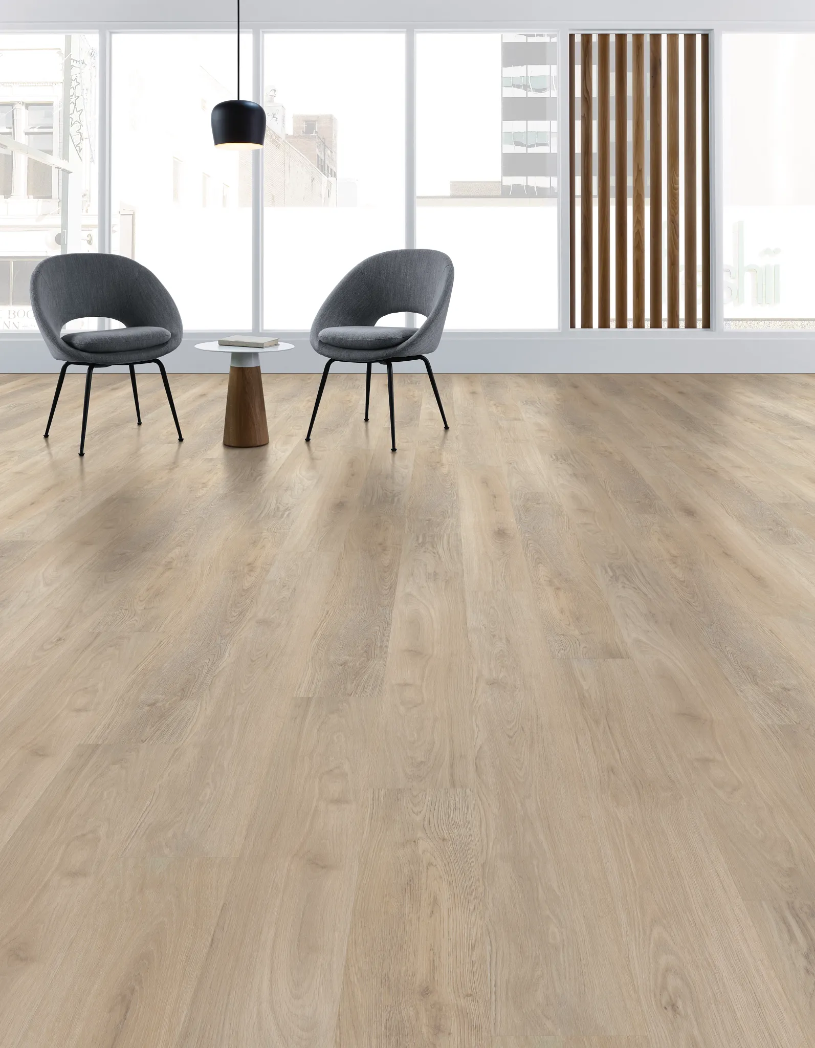 Modern office with heavy commercial luxury vinyl tile flooring