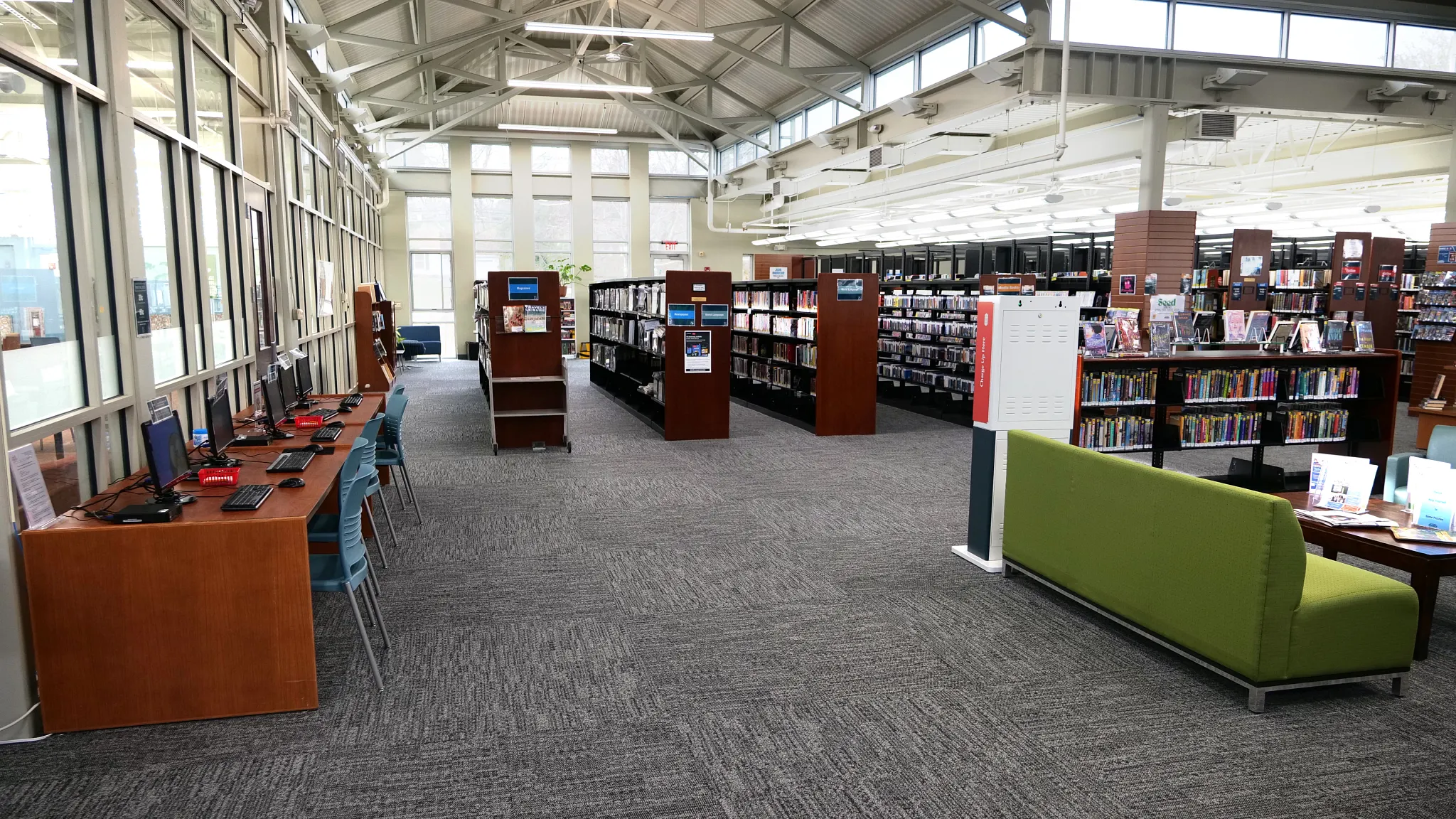 public library with grey carpet tile