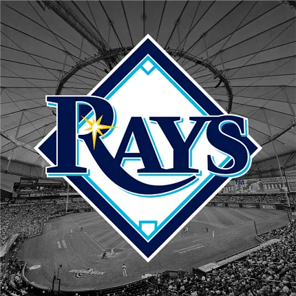 Tampa Bay Rays Logo with Stadium Background Tampa Bay Rays logo over baseball stadium scene