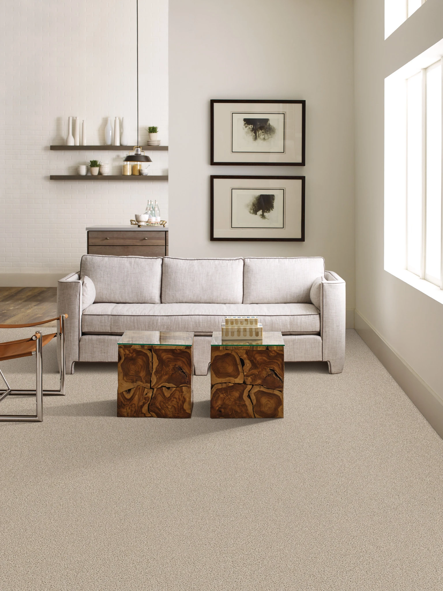 Shaw Builder SF Carpet, Commanding Solid PS807 Beach 00112 In A Living Room