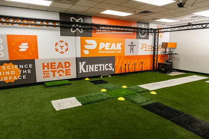 NRG Stadium artificial turf field and H-Town sculpture NRG Stadium with artificial turf field and H-Town glove sculpture