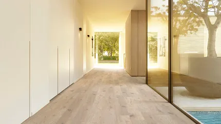 Light Oak Wood Look Luxury Vinyl Plank Flooring in Modern Hallway Modern hallway with wood look luxury vinyl plank flooring in light oak color