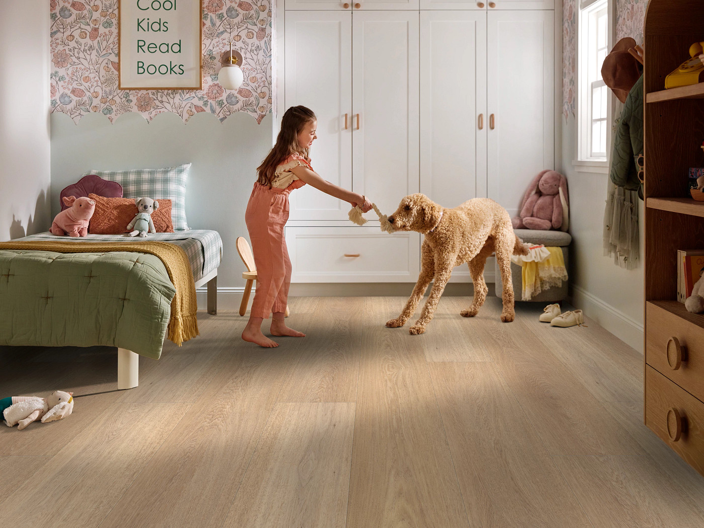 Wheat Oak flooring, shown in a room