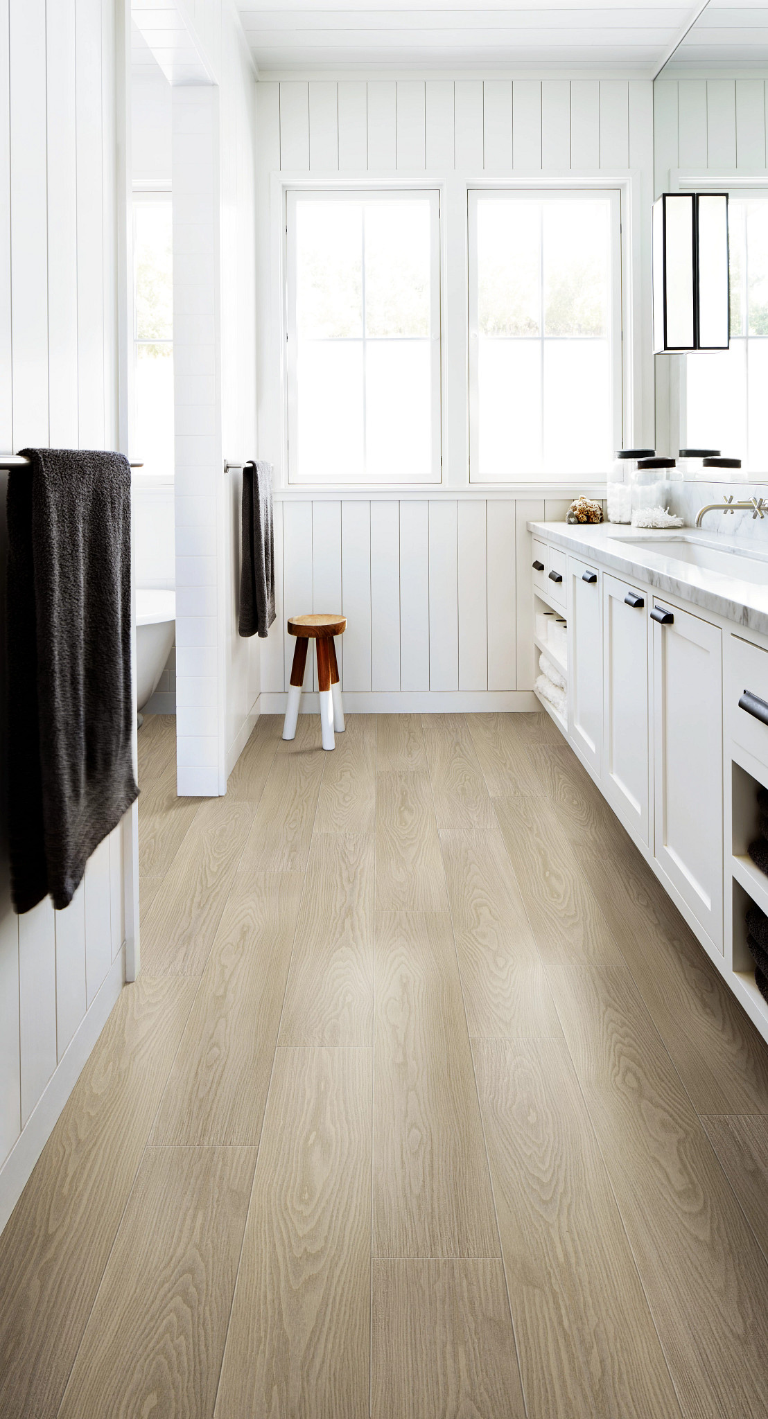 Earthy Taupe flooring, shown in a room