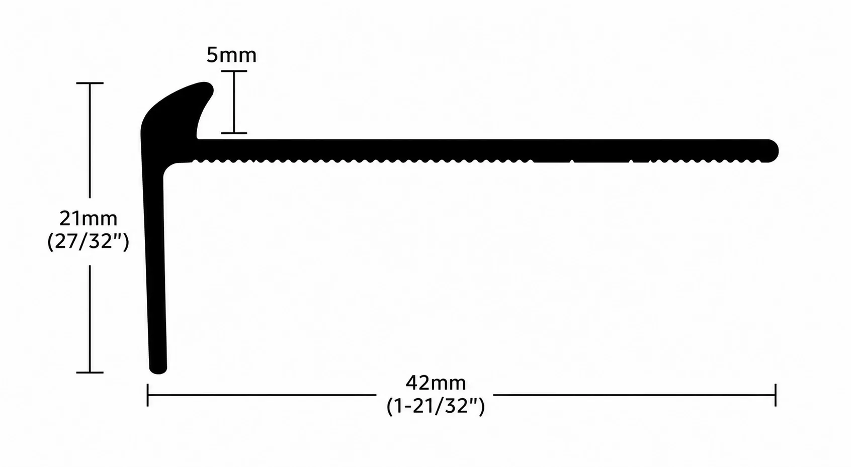 Diagram of flooring profile with dimensions 42mm x 21mm