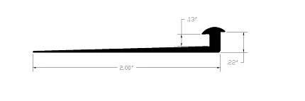 Flooring Transition Strip Dimensions 2.00' x .13" x .22" Flooring transition strip with dimensions 2.00' length, .13" height, and .22" width