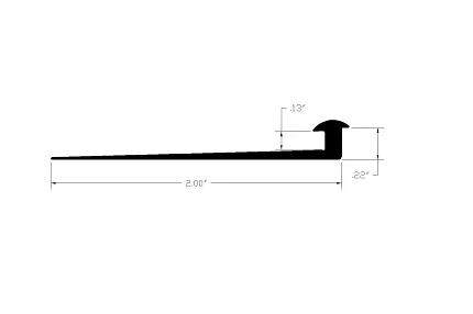Flooring Transition Strip Dimensions 2.00' x .13" x .22" Flooring transition strip with dimensions 2.00' length, .13" height, and .22" width