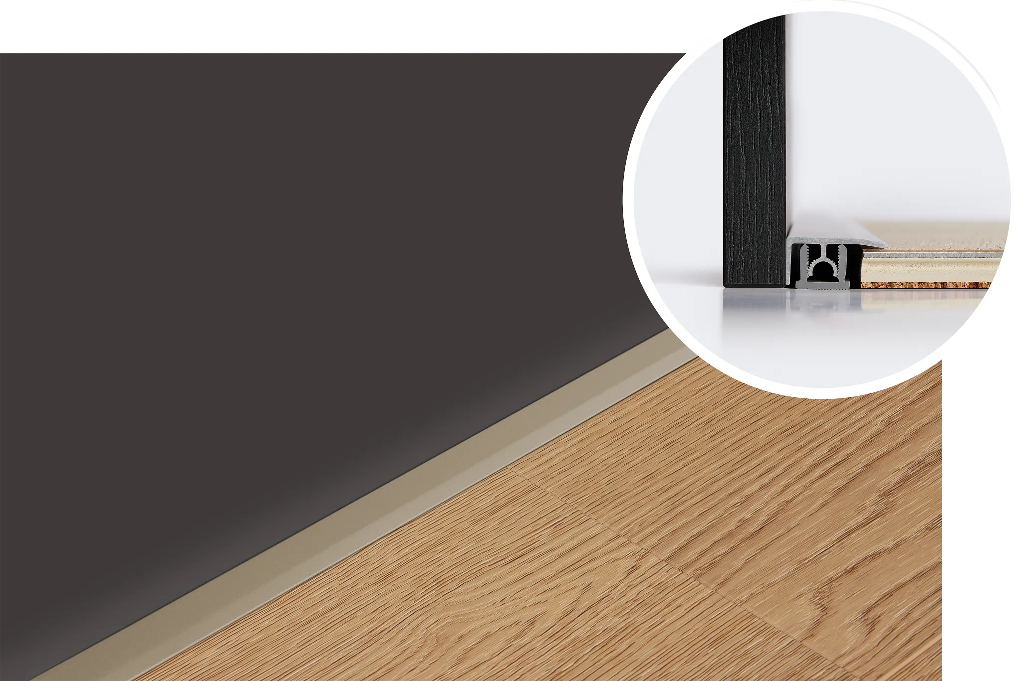 Close-up of flooring edge with transition strip