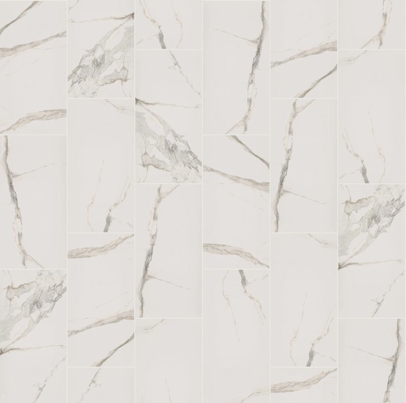 Casino 16x32 Polished Porcelain Tile in Calacatta finish, size 15.74x31.50, showcasing luxury and durability.
