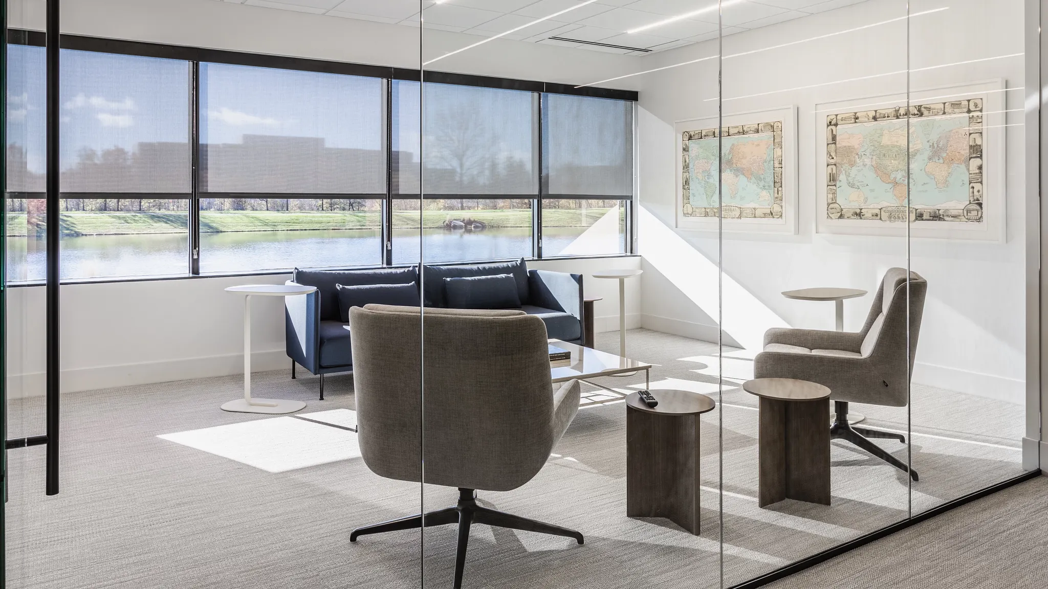 conference room with grey carpet tile