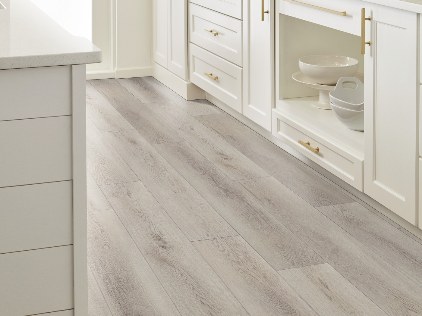 Warm Grey flooring, shown in a room