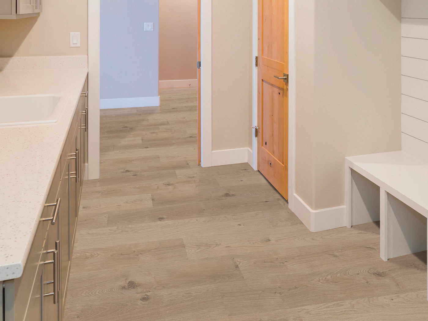 Golden Oak flooring, shown in a room