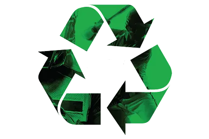 Recycling symbol with sports theme Green recycling symbol with sports imagery