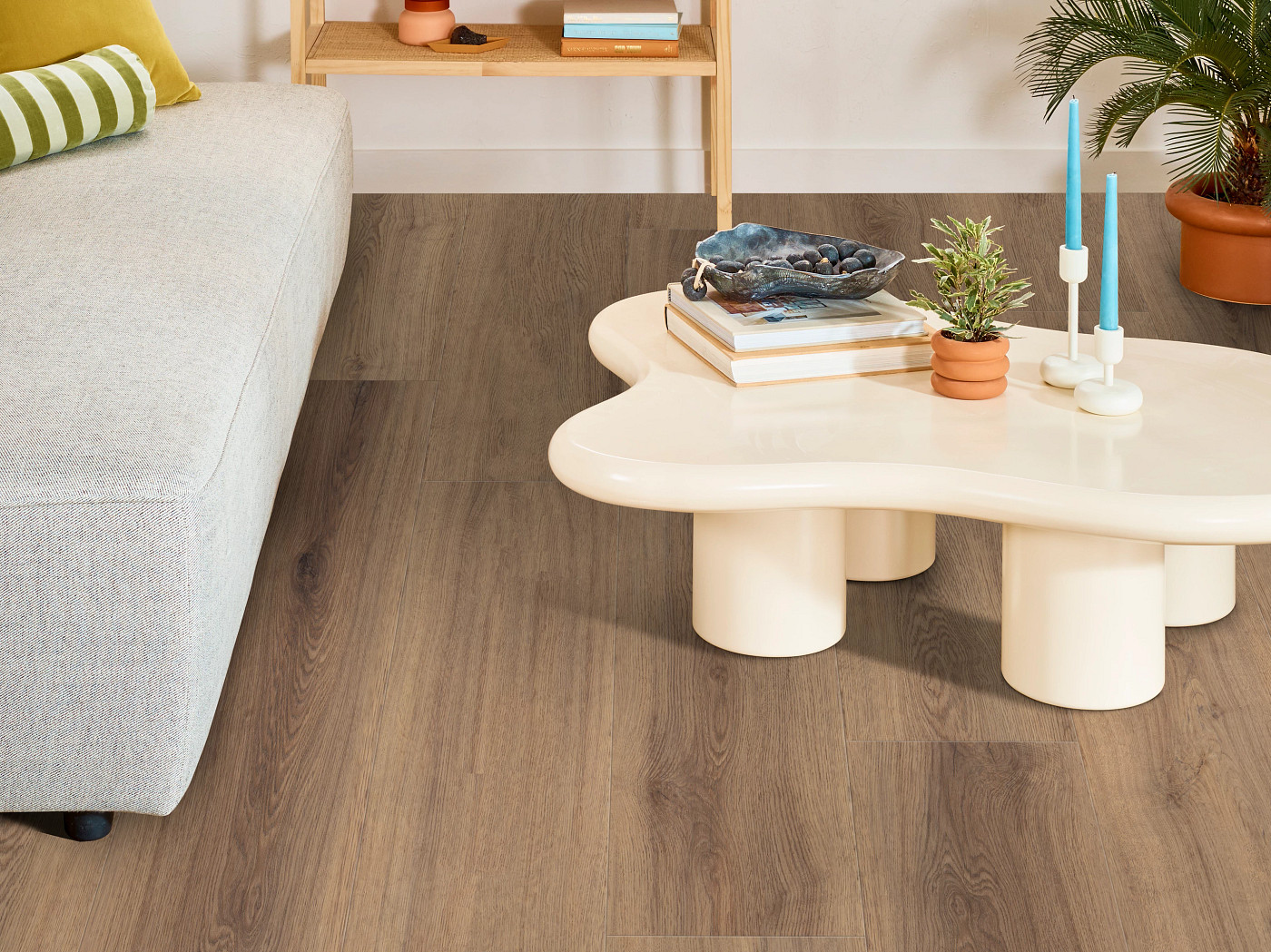 Coffee Oak flooring, shown in a room