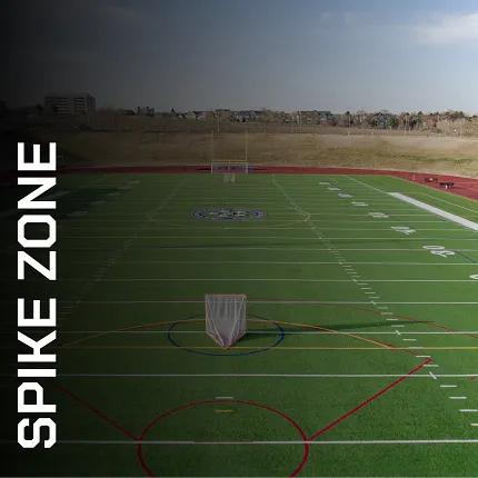 Artificial Turf Sports Field with Spike Zone Markings Artificial turf field with sports markings and goal post