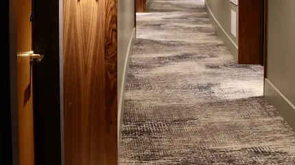 Stylish carpet design for hospitality spaces Modern hotel hallway with textured carpet flooring
